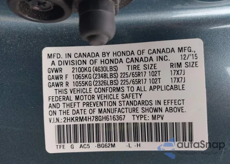 2016 Honda Cr-V Ex-L z USA, uszkodzony, nr VIN 2HKRM4H78GH616367